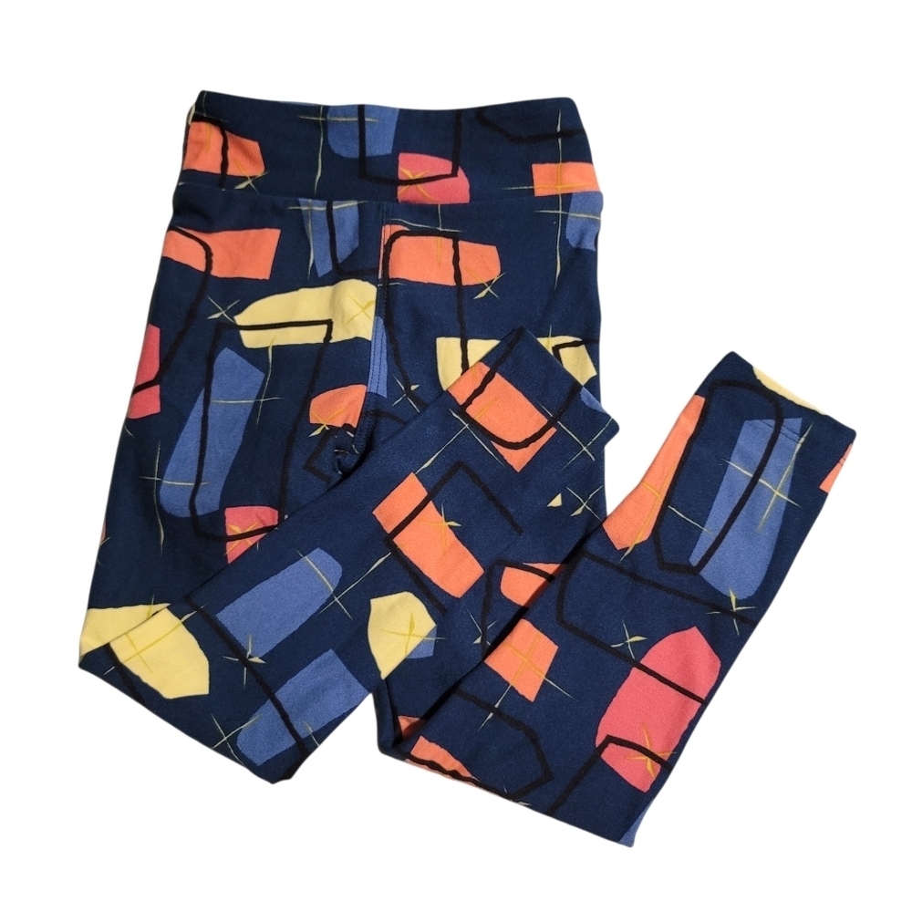S (Girls) Adorable LuLaRoe Blue Yellow Orange Geometric Shapes Lines Leggings